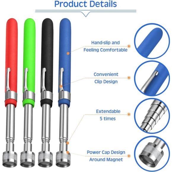 4 Pcs Telescoping Magnet Pickup Tool Extendable Magnetic Stick Pick up Grab Tool - Picture 3 of 7